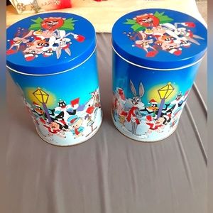 Pair of Bugs Bunny and Friends Metal Xmas Tins